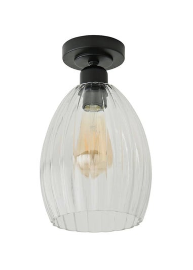 ValueLights Cheltenham Matte Black Flush Ceiling Light Ribbed Shade