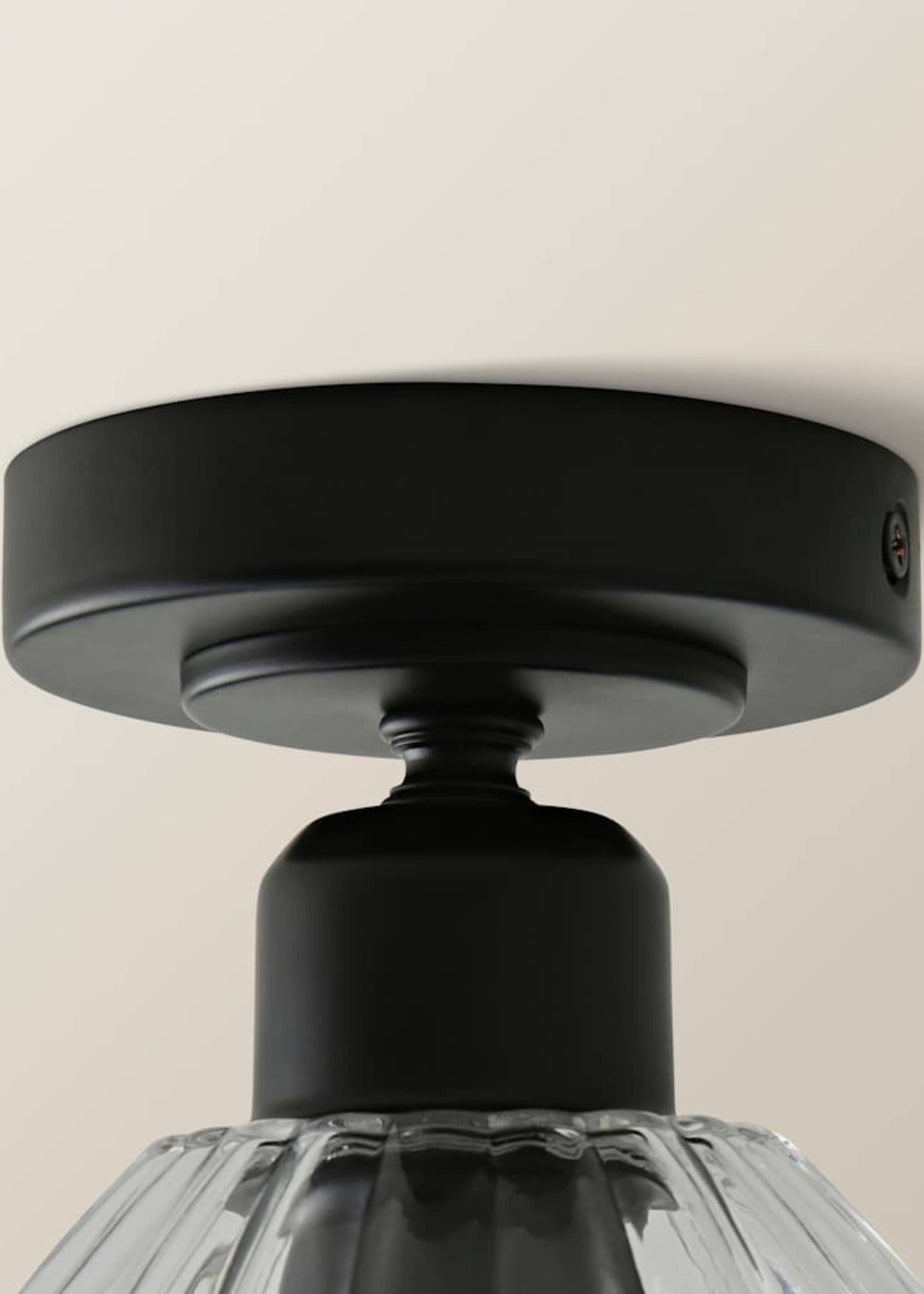 ValueLights Cheltenham Matte Black Flush Ceiling Light Ribbed Shade