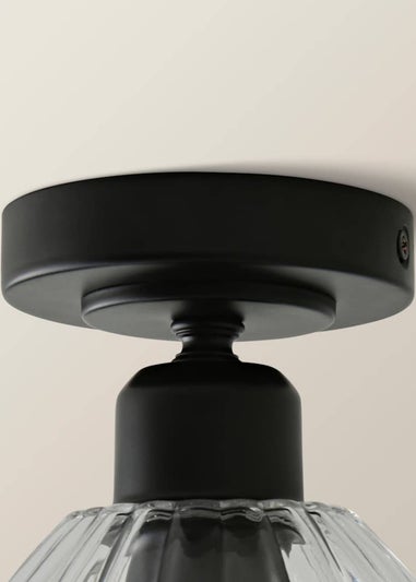 ValueLights Cheltenham Matte Black Flush Ceiling Light Ribbed Shade