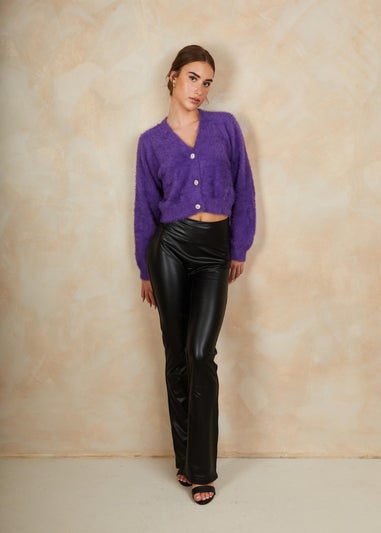 Chi Chi London Purple Fluffy Yarn Knitted Cardigan