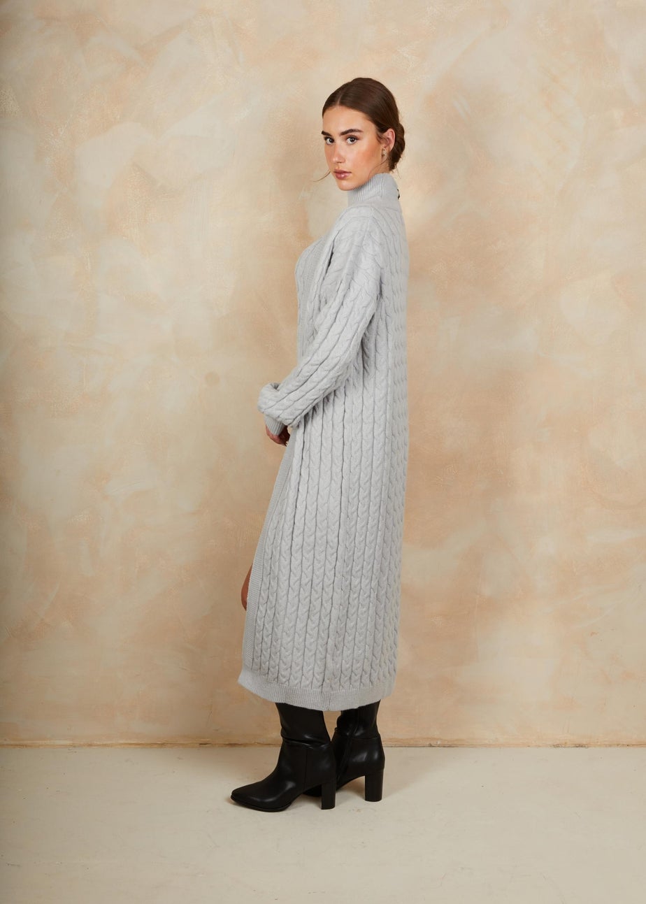 Chi Chi London Grey All-Over Knitted Cable Longline Cardigan