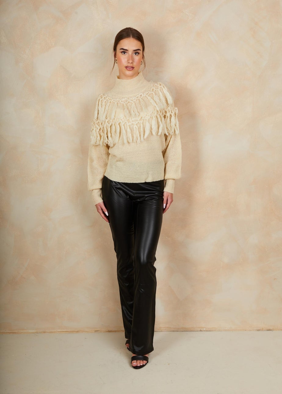 Chi Chi London Cream High Neck Tassel Detail Jumper