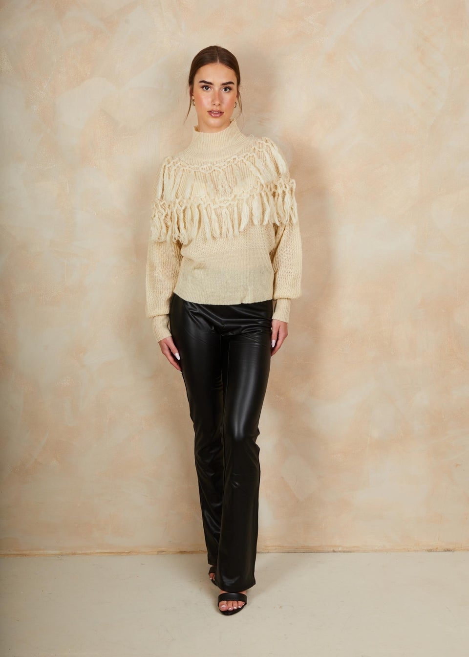 Chi Chi London Cream High Neck Tassel Detail Jumper