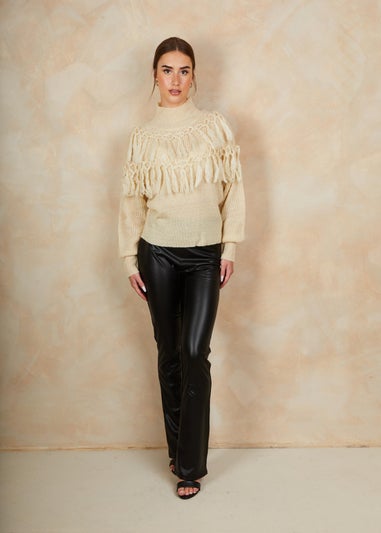 Chi Chi London Cream High Neck Tassel Detail Jumper