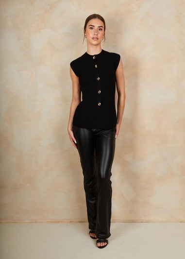 Chi Chi London Black Button Down Knitted Top