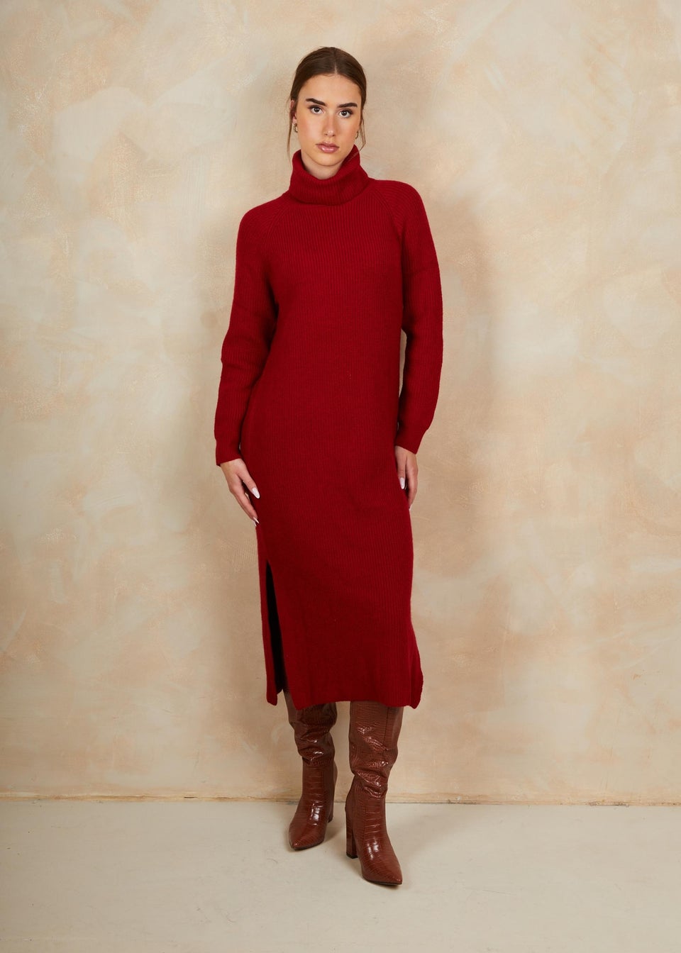 Chi Chi London Red Roll Neck Oversized Jumper Dress
