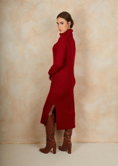 Chi Chi London Red Roll Neck Oversized Jumper Dress
