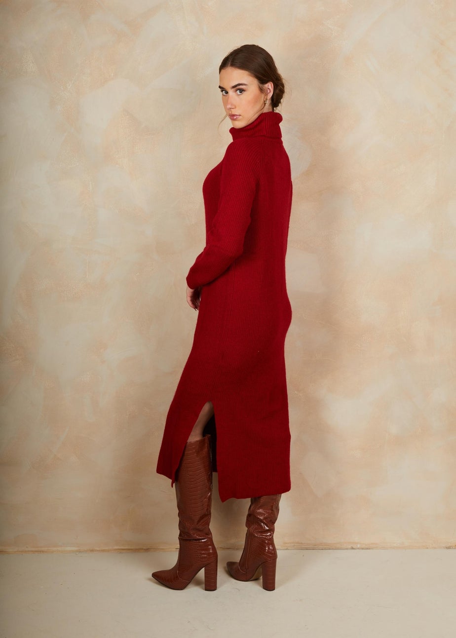 Chi Chi London Red Roll Neck Oversized Jumper Dress