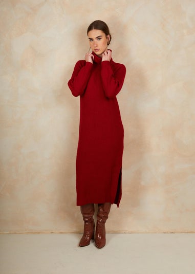 Chi Chi London Red Roll Neck Oversized Jumper Dress