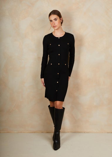 Chi Chi London Black Long sleve button down dress