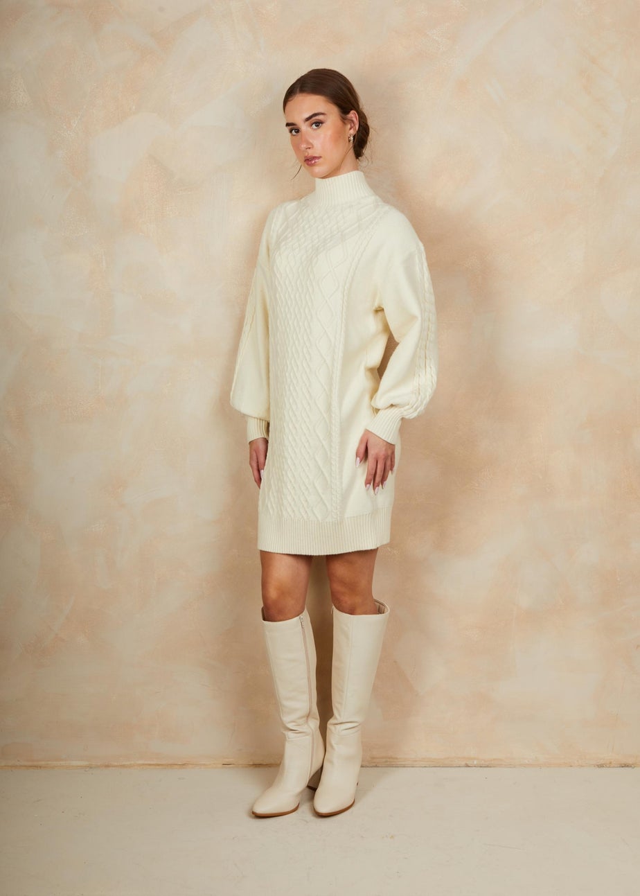 Chi Chi London Cream Roll Neck Dress