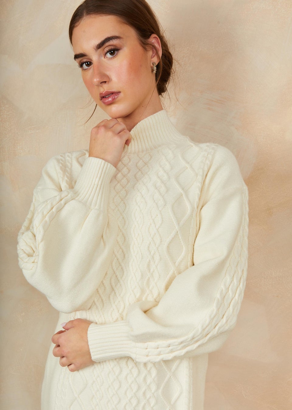 Chi Chi London Cream Roll Neck Dress