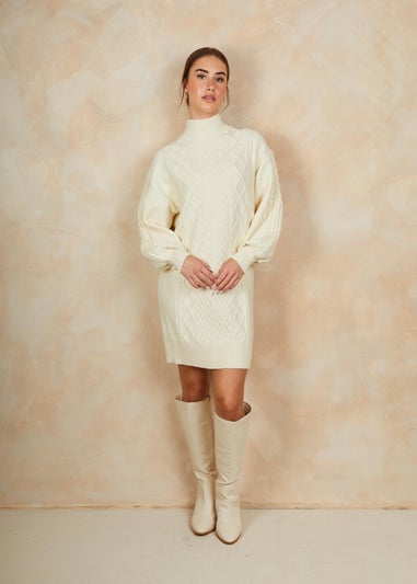Chi Chi London Cream Roll Neck Dress