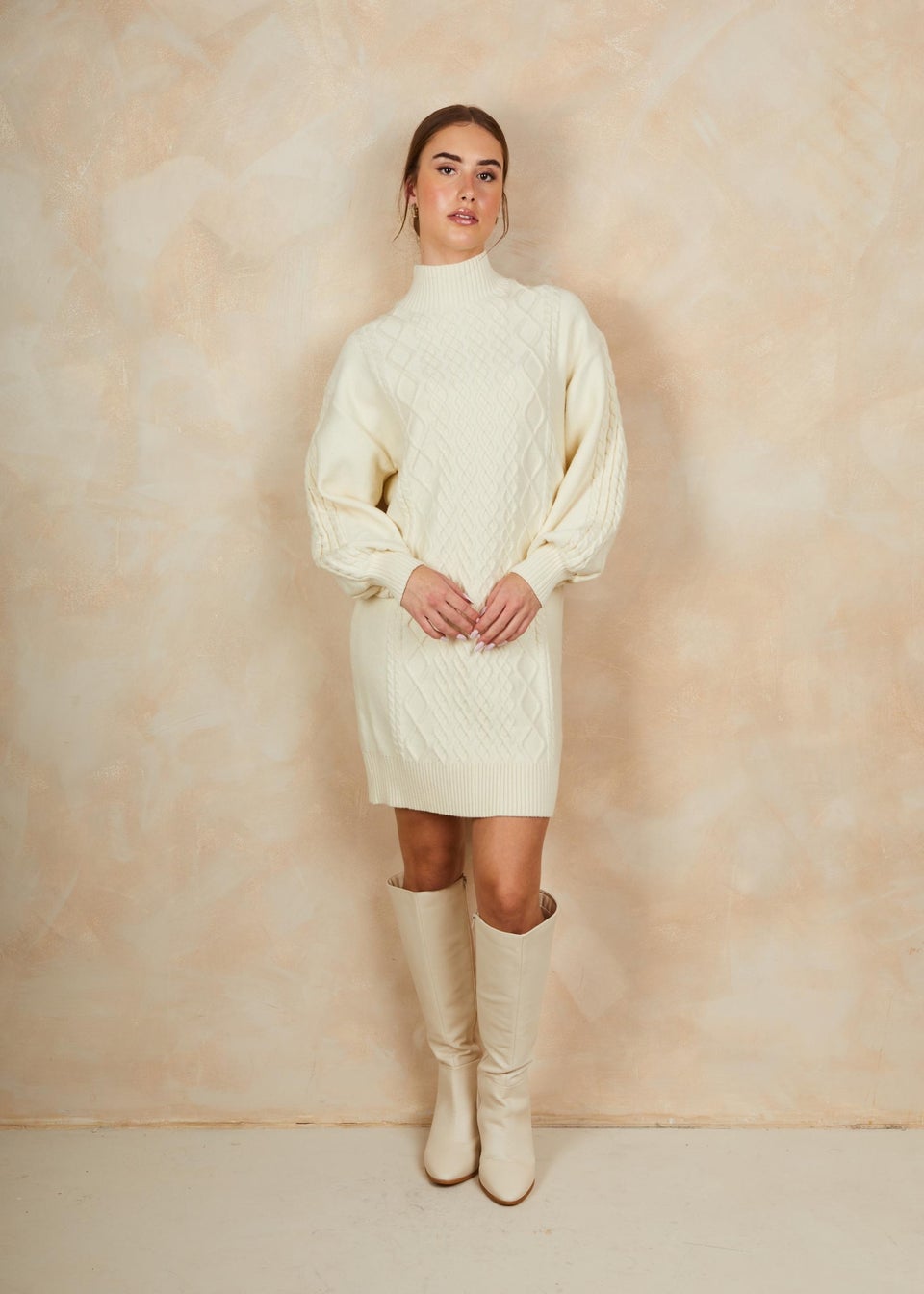 Chi Chi London Cream Roll Neck Dress