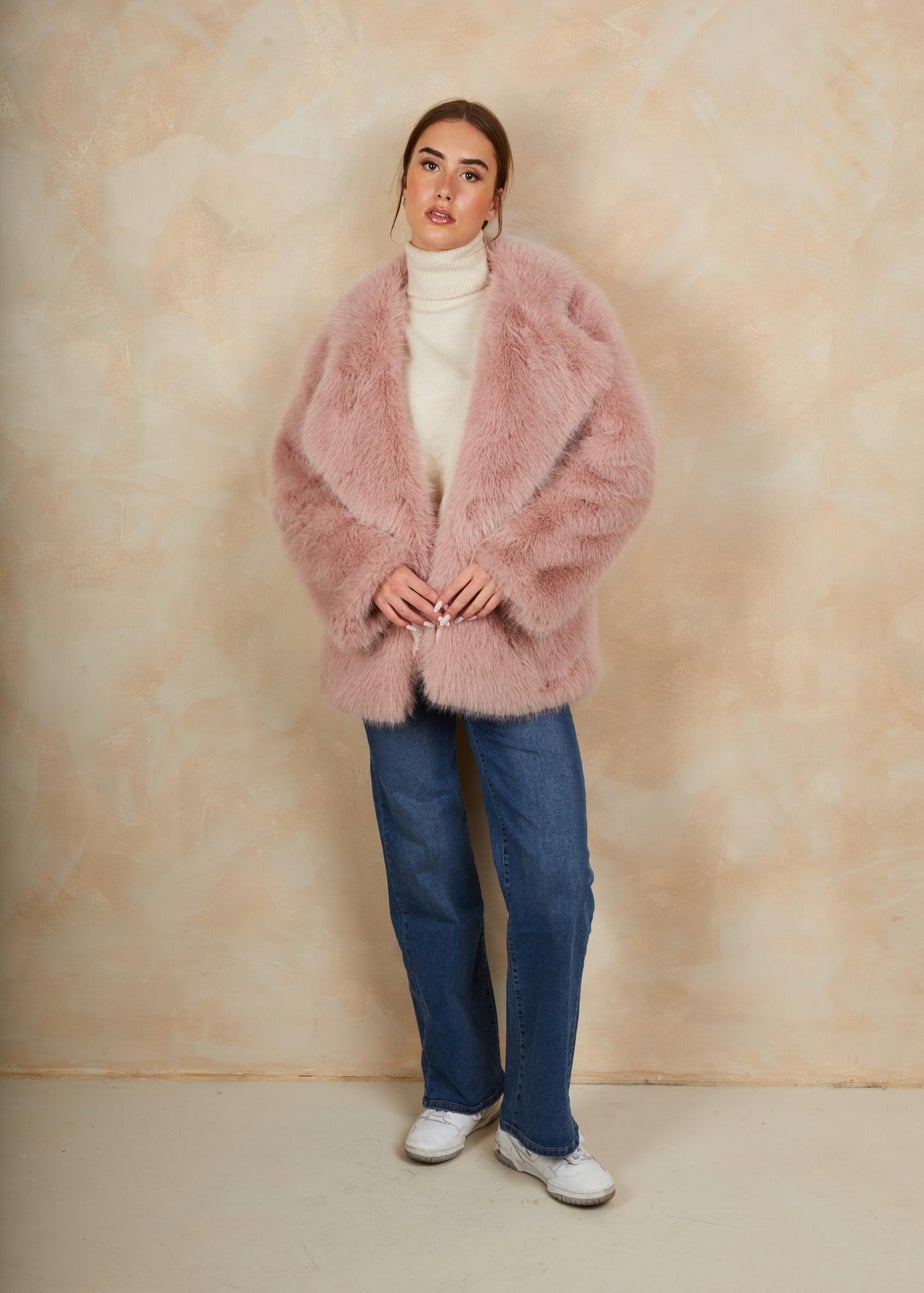 Chi Chi London Pink Faux Dur Mid Length Coat