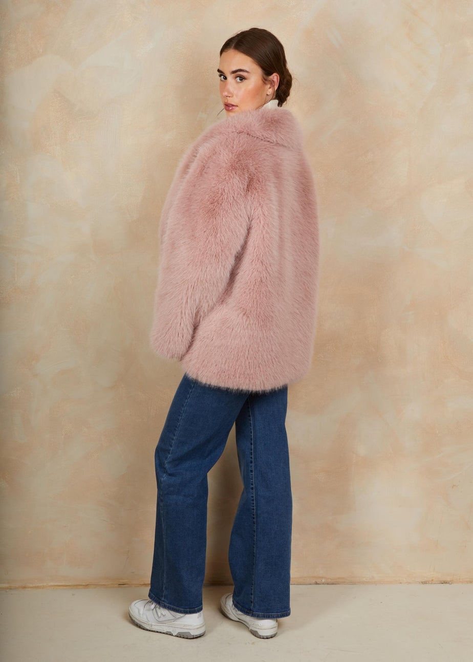 Chi Chi London Pink Faux Dur Mid Length Coat