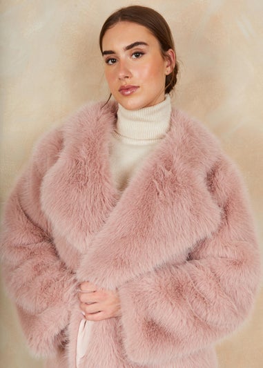 Chi Chi London Pink Faux Dur Mid Length Coat