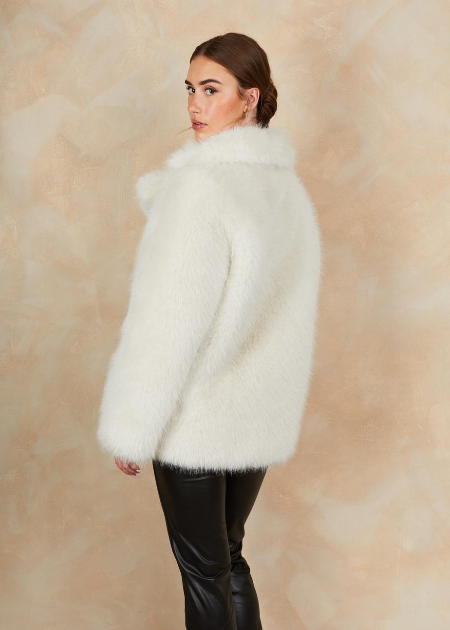 Chi Chi London Cream Faux Dur Mid Length Coat
