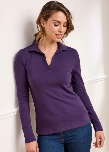 Cotton Traders Amethyst Cosy Up Long Sleeve Polo Shirt