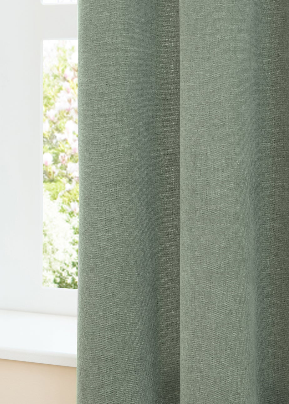 Furn Soft Chenille Blackout Pencil Pleat Curtain Pair Green