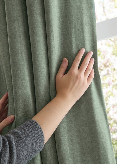 Furn Soft Chenille Blackout Pencil Pleat Curtain Pair Green