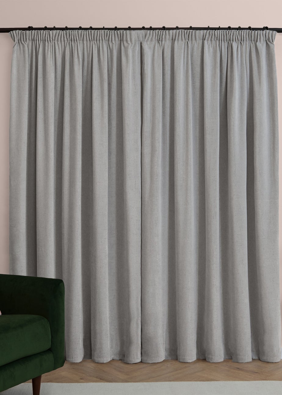 Furn Soft Chenille Blackout Pencil Pleat Curtain Pair Silver