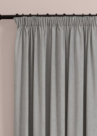 Furn Soft Chenille Blackout Pencil Pleat Curtain Pair Silver