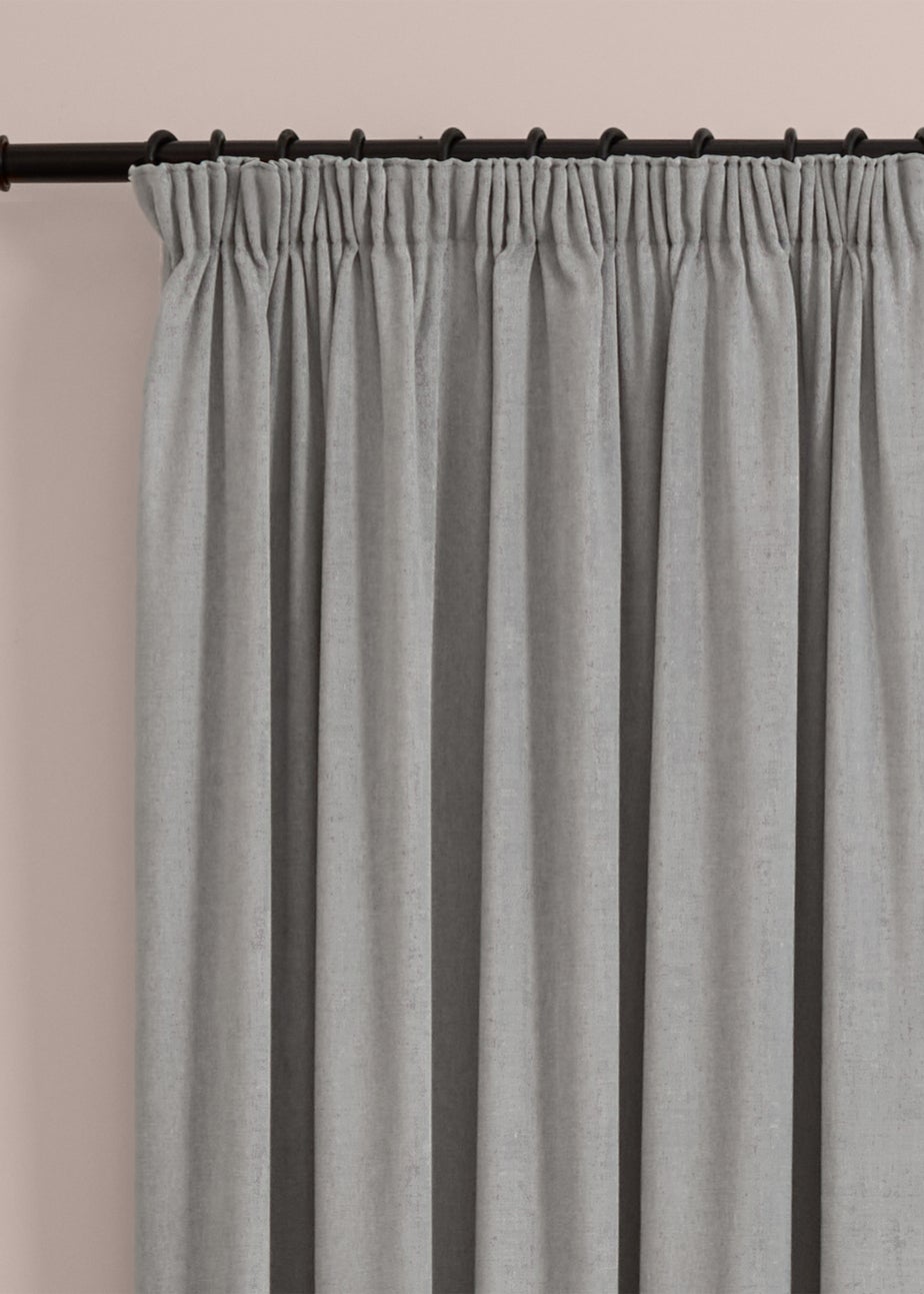 Furn Soft Chenille Blackout Pencil Pleat Curtain Pair Silver