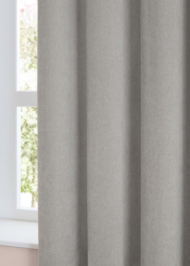 Furn Soft Chenille Blackout Pencil Pleat Curtain Pair Silver
