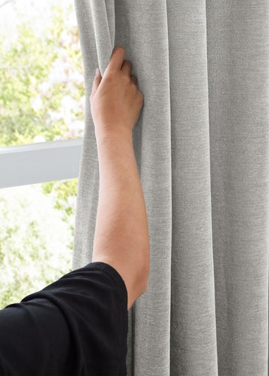 Furn Soft Chenille Blackout Pencil Pleat Curtain Pair Silver