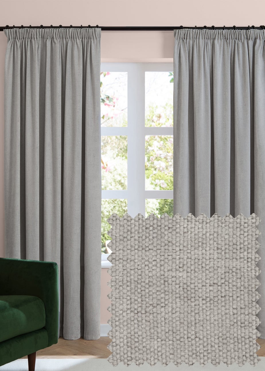 Furn Soft Chenille Blackout Pencil Pleat Curtain Pair Silver