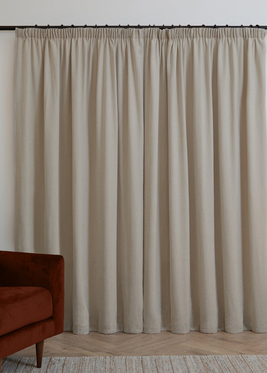 Furn Soft Chenille Blackout Pencil Pleat Curtain Pair Natural