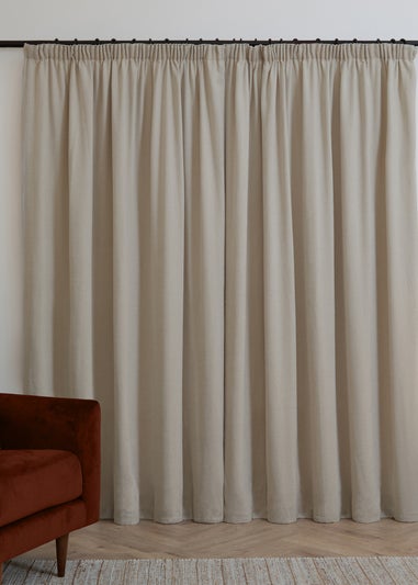 Furn Soft Chenille Blackout Pencil Pleat Curtain Pair Natural
