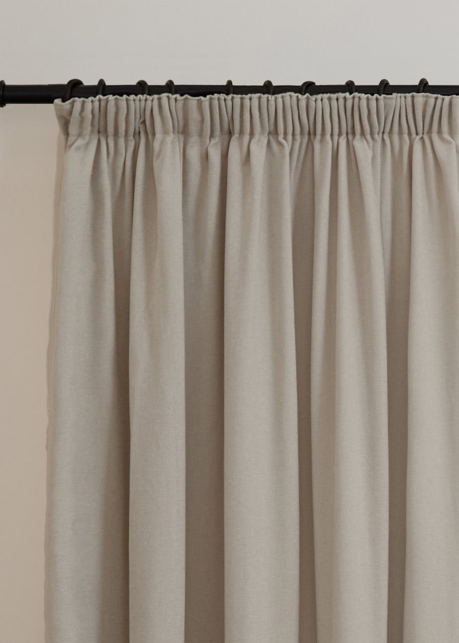 Furn Soft Chenille Blackout Pencil Pleat Curtain Pair Natural