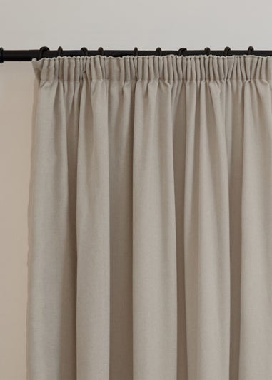 Furn Soft Chenille Blackout Pencil Pleat Curtain Pair Natural