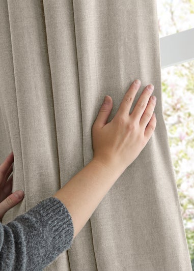Furn Soft Chenille Blackout Pencil Pleat Curtain Pair Natural