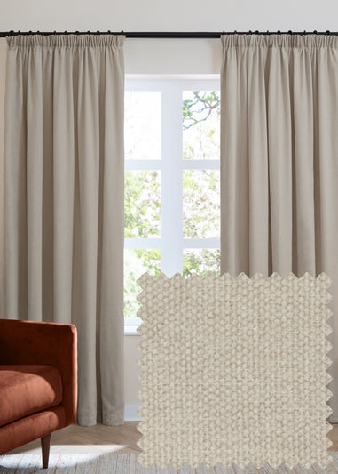 Furn Soft Chenille Blackout Pencil Pleat Curtain Pair Natural
