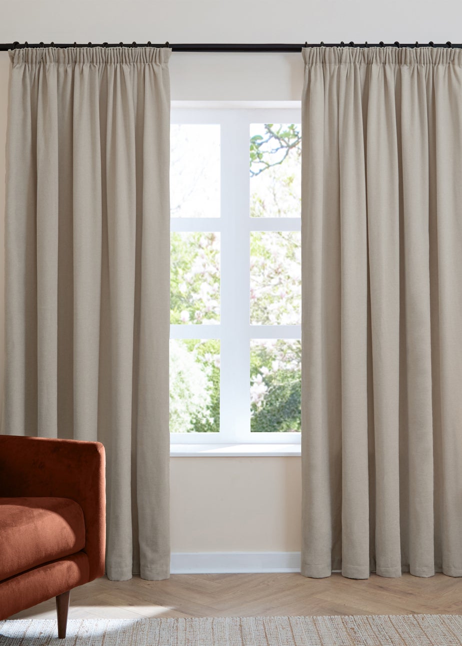 Furn Soft Chenille Blackout Pencil Pleat Curtain Pair Natural