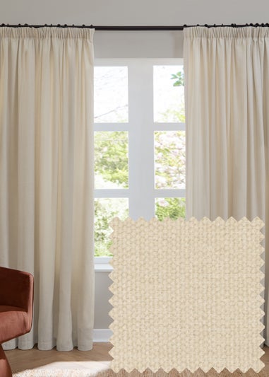 Furn Soft Chenille Blackout Pencil Pleat Curtain Pair Ecru