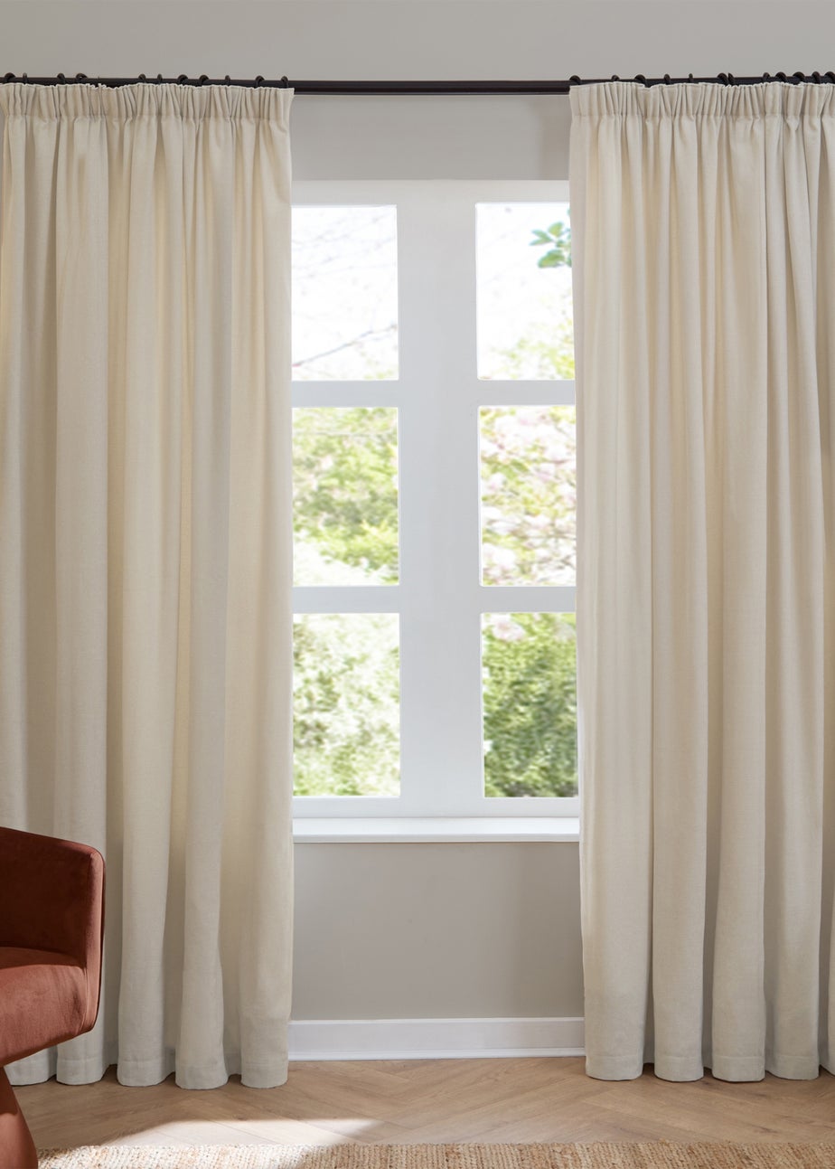 Furn Soft Chenille Blackout Pencil Pleat Curtain Pair Ecru