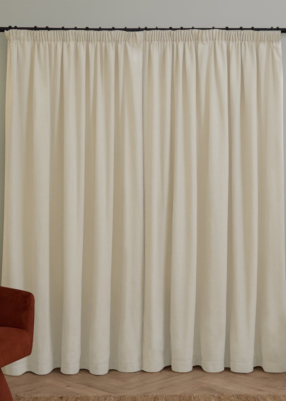 Furn Soft Chenille Blackout Pencil Pleat Curtain Pair Ecru