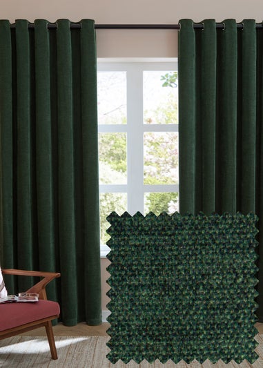 Furn Soft Chenille Blackout Eyelet Curtain Pair Bottle Green