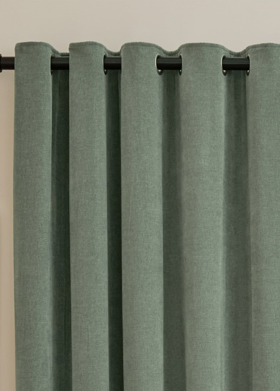 Furn Soft Chenille Blackout Eyelet Curtain Pair Green