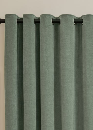 Furn Soft Chenille Blackout Eyelet Curtain Pair Green