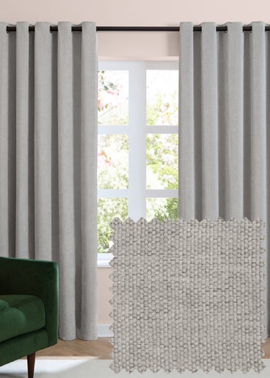 Furn Soft Chenille Blackout Eyelet Curtain Pair Silver