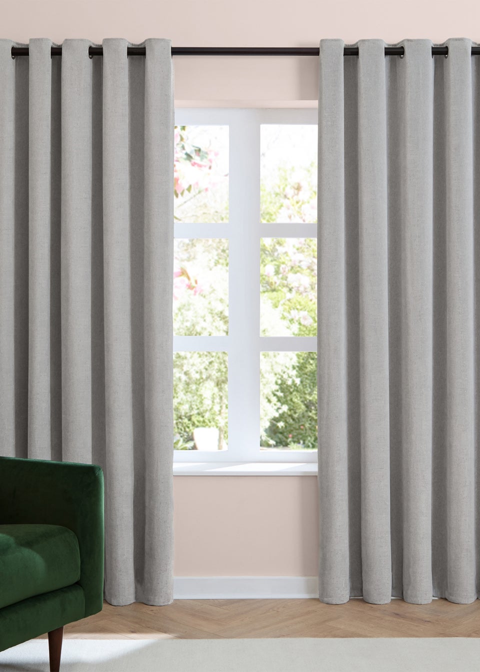 Furn Soft Chenille Blackout Eyelet Curtain Pair Silver