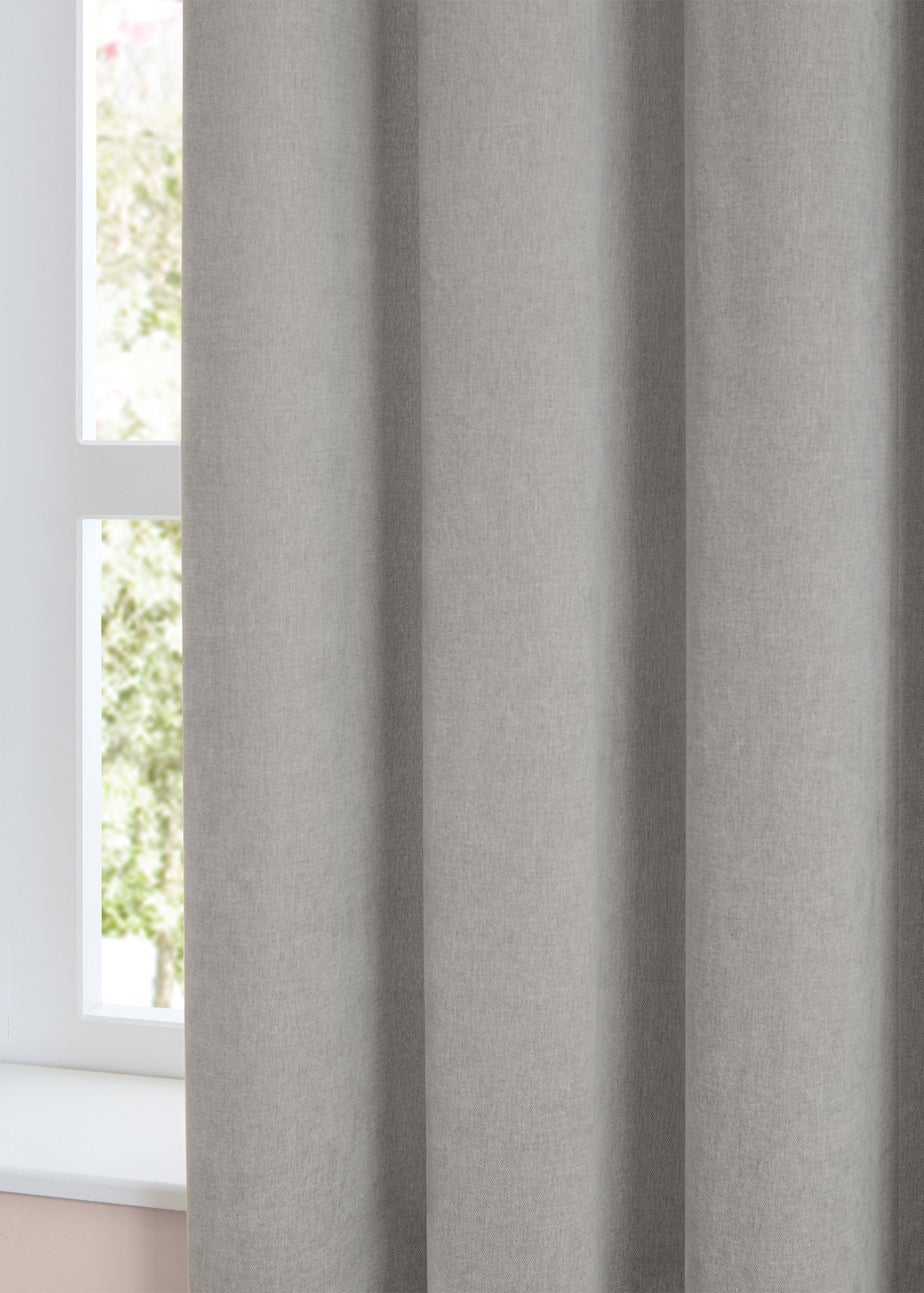 Furn Soft Chenille Blackout Eyelet Curtain Pair Silver