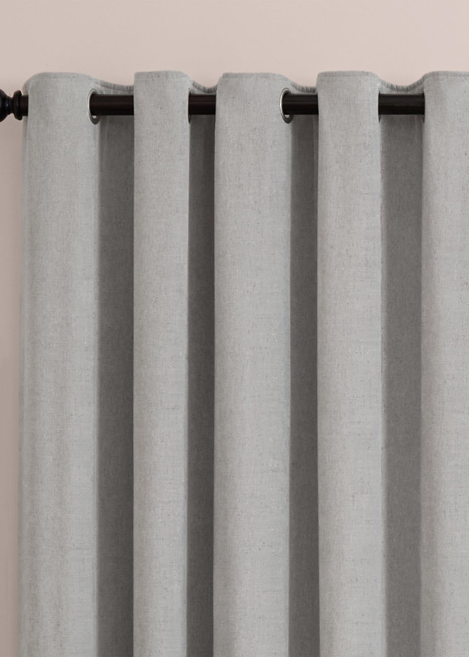 Furn Soft Chenille Blackout Eyelet Curtain Pair Silver