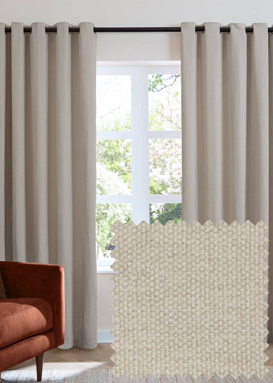 Furn Soft Chenille Blackout Eyelet Curtain Pair Natural