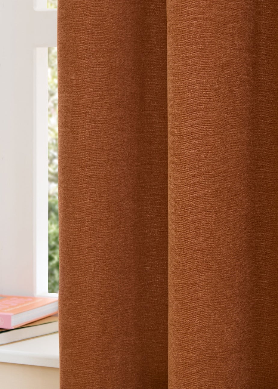 Furn Soft Chenille Blackout Eyelet Curtain Pair Rust